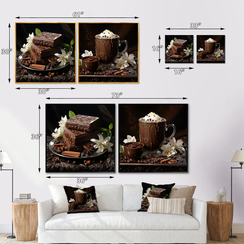 Cocoa Elegance Realism Expression - Ensemble de 2 collages carrés cacao, Cadre flottant noir, H 16 po x l 33 po