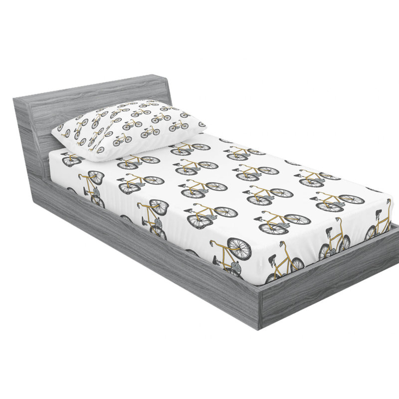 Twin XL White and Yellow Bicycle Microfiber Sheet Set