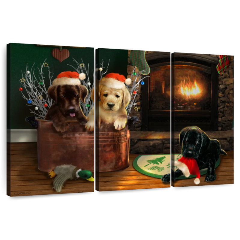 Brampt Fireside Lab Trio, 14" H x 23" W