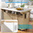 Modern Fluted Kitchen Island with 2 Drop-Leaf, Built-in Power Outlet & 4 Doors, 55.5" Rolling Storage Cart with Spice Rack-66059240