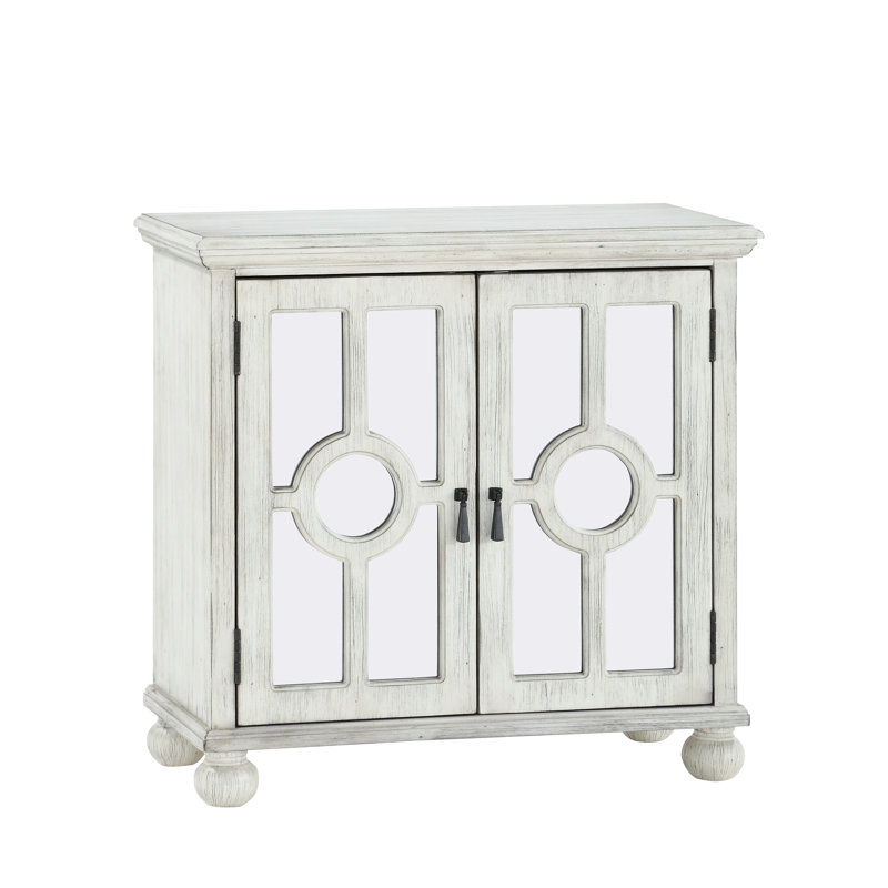 Commode d'appoint en blanc antique avec portes en miroir et unité de rangement pour chambre à coucher avec porte à finition moderne