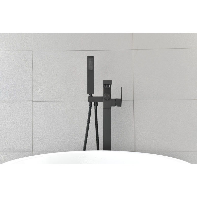 Floor Mounted Tub Faucet With Handheld Shower - High Corrosion Resistance Upgrade In Matte Black & 360 Swivel Spout, Gray