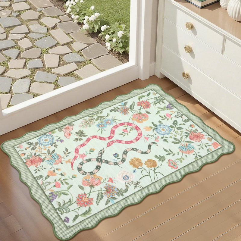 Area Rugs Washable Scalloped Area Rug Modern Living Room RugNon-Slip Carpet Accent for Entryway Bathroom Kitchen Bedroom