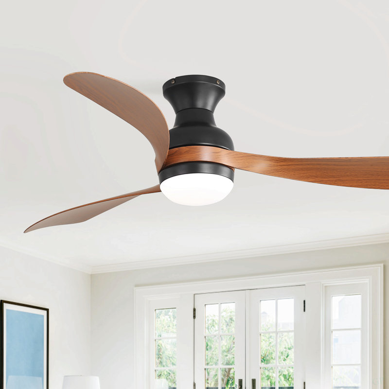 Ventilateur de plafond de 52 pouces avec lumière et télécommande, avec 3 pales de ventilateur en ABS, ventilateur de plafond encastré avec moteur à courant continu réversible, 6 vitesses de vent réglables, intensité variable