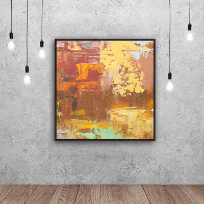 Rouge, jaune, orange, peinture brune, formes abstraites, art moderne minimaliste multicolore, impression sur toile