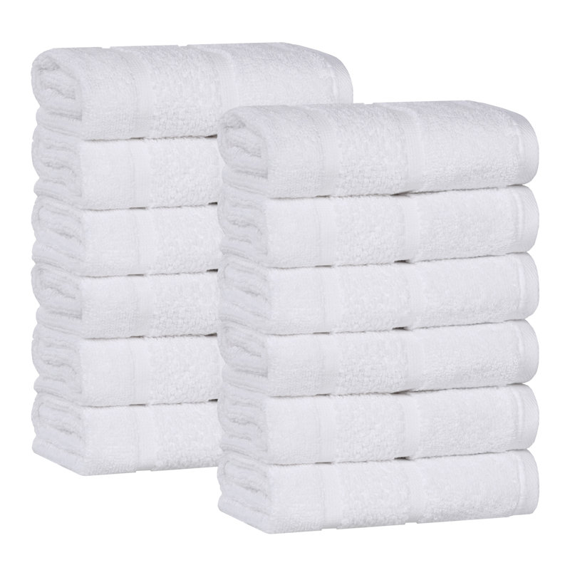 Mile Smart Twist Viscose Cotton Blend Medium Weight Solid Thick Border Towel Set, White, Washcloth - 12 Pack