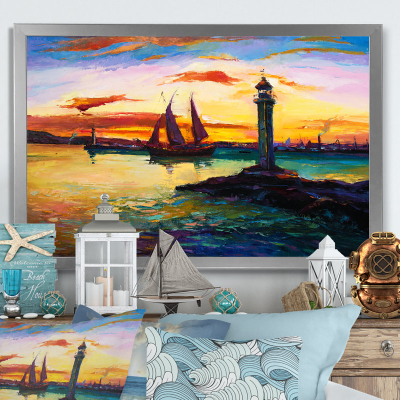 Scène portuaire - reproduction d'art sur toile, Toile argentée avec cadre photo, H 16 po x l 32 po x P 1 po