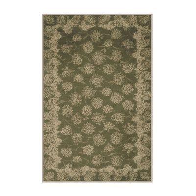 Machine Washable Botanical Brown Area Rug