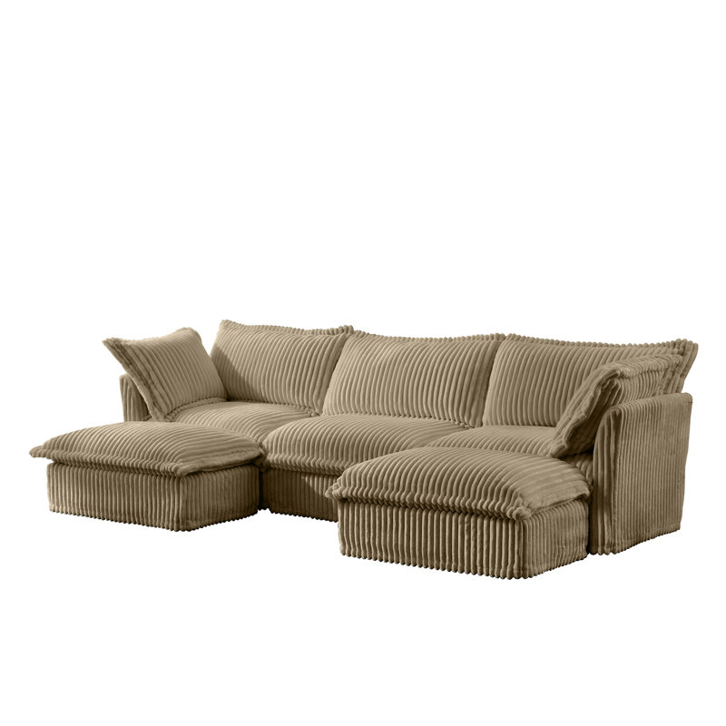Canapé modulaire luxueux en velours côtelé modulaire en U avec sièges profonds et coussins surdimensionnés - Canapé Cloud Camel pour le salon