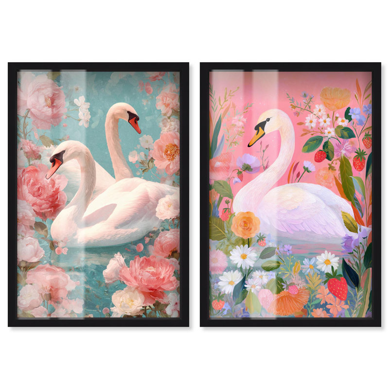 Dreamy Swans Glam Art , H 16 po x l 11 po, Noir