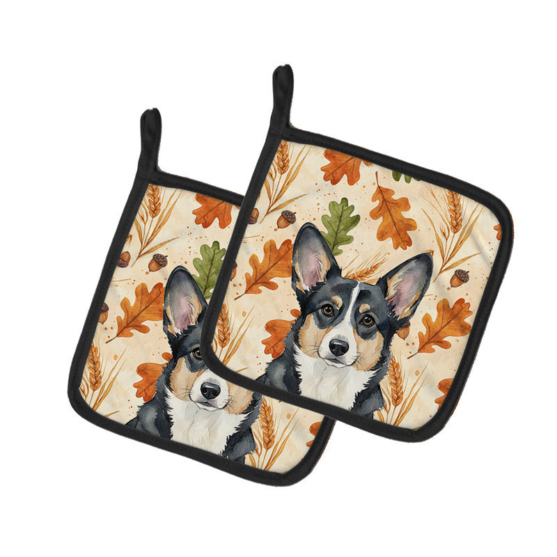 Paire de porte-casseroles à motif d'automne Welsh Corgi