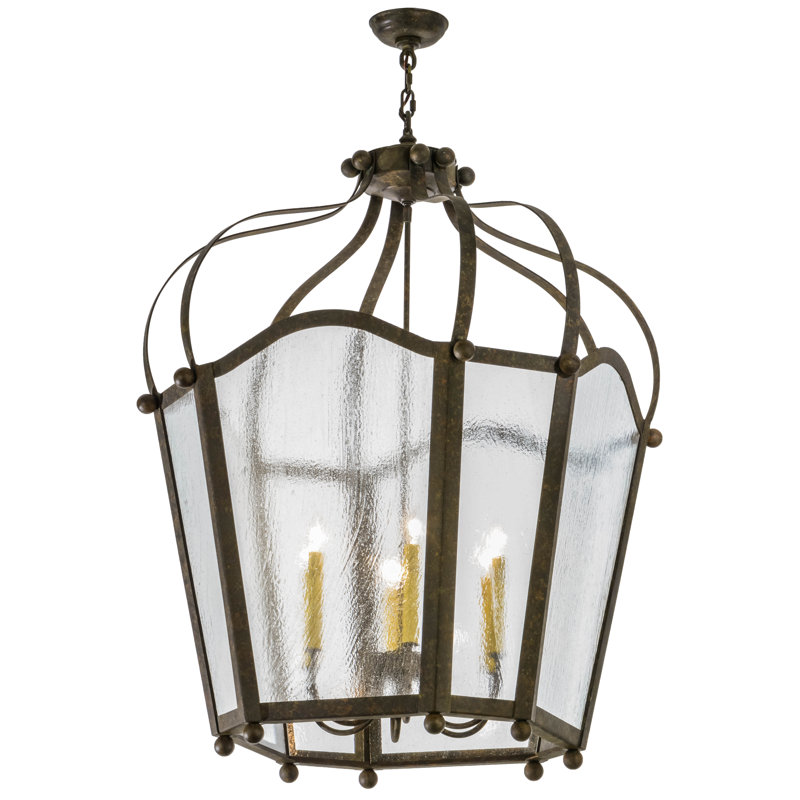 Citadel 46" Organic Rust Lantern Chandelier with Clear Seeded Glass