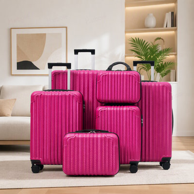 Ensemble 6 pièces de bagage, valise rigide en ABS avec roues pivotantes, verrou TSA, crochets latéraux, bagage à main léger et bagage à main