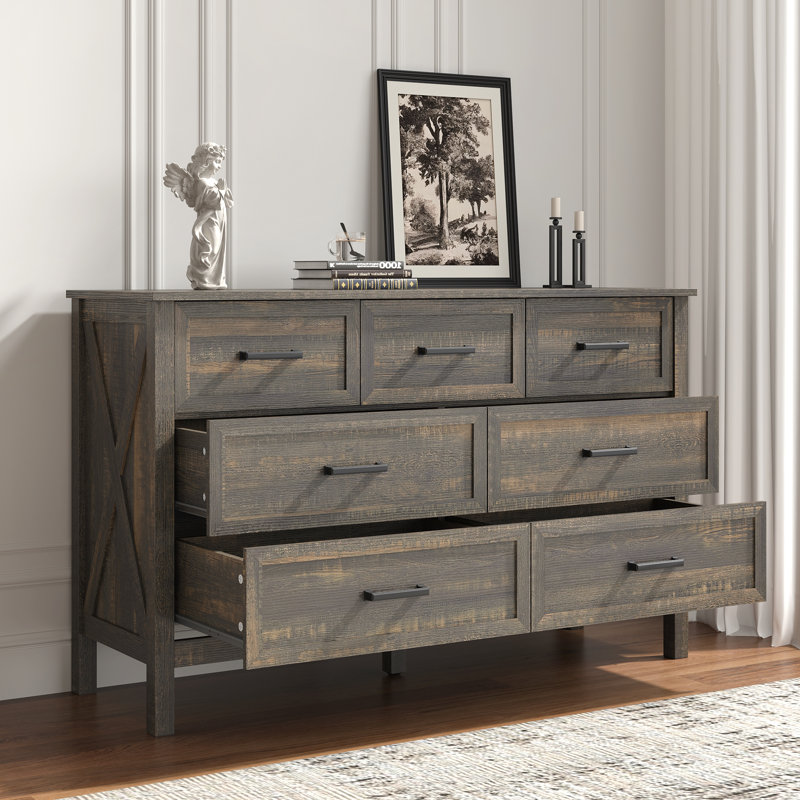 Commode 7 tiroirs l 47 po, Chêne rustique foncé