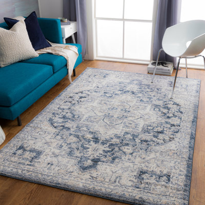 Hodder Machine Woven Oriental Blue Area Rug