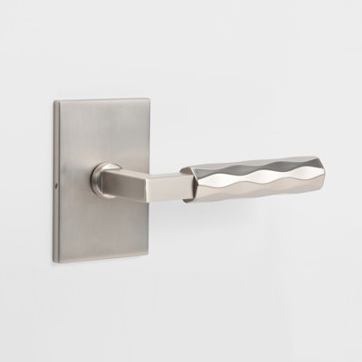 Hailey Satin Nickel Modern Double Dummy Interior Door Handle with Rectangular Rosette and Concealed Screws