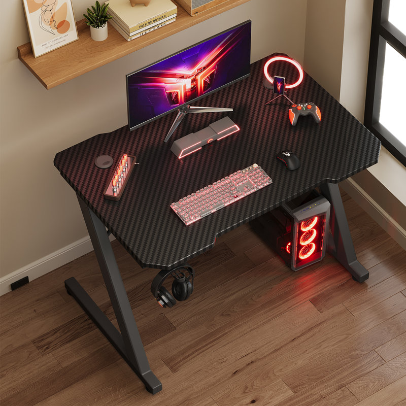 Ergonomic Black Gaming Desk PC Computer Desk Home Office With Headphone Hook, 75cm H x 80cm W x 55cm D, Black
