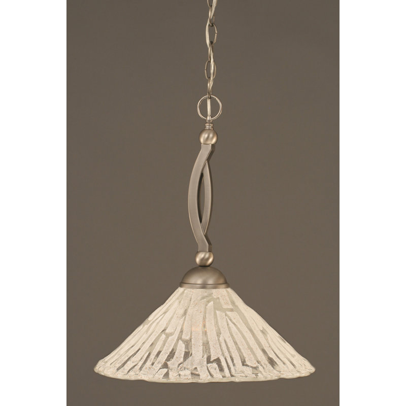 Bow Chain Hung Pendant Glass, Brushed Nickel, 19", Raspberry Crystal