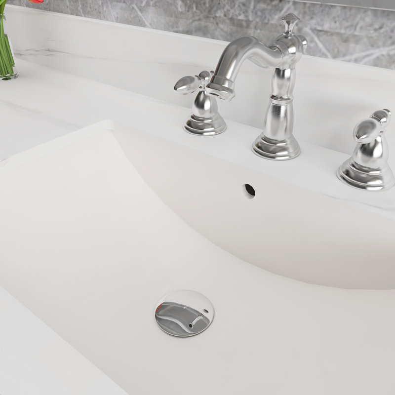 Meuble-lavabo double 72 po avec plateau en pierre reconstituée Emiliann, Blanc, Nickel brossé