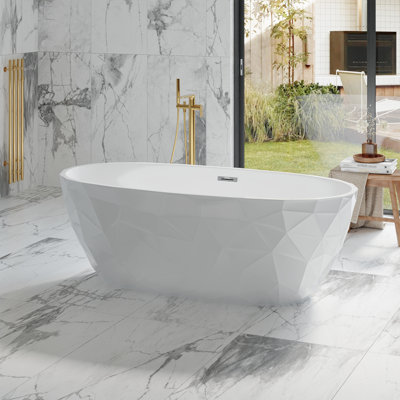 59 Inch Freestanding Bathtubs, Soaking Tub, Modern Free Standing Bathtub with Integrated Overflow, Deep Ergonomic Design for Spa-Like Relaxation, Acrylic