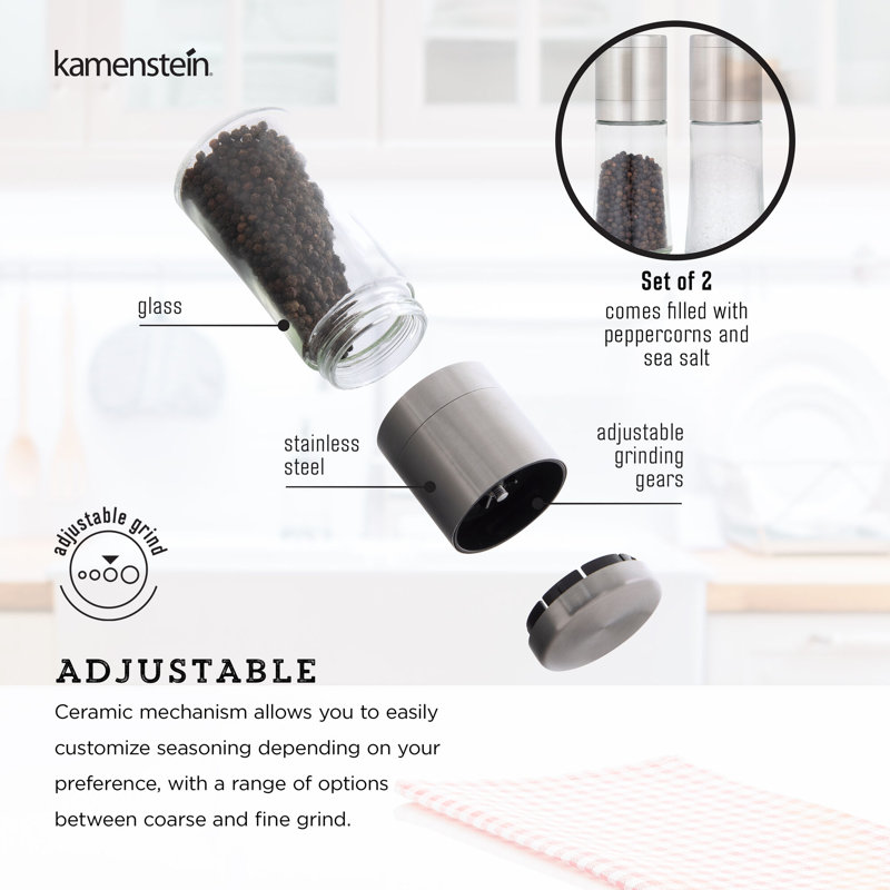 Stainless Steel and Glass Salt and Pepper Grinder Set