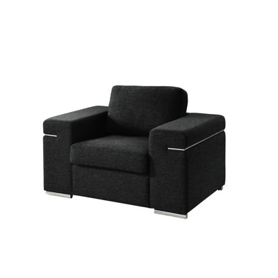 Arm Chair In Black Linen, European Living Room , Hardwood Construction, Removable Cushion Pairing, Supportive Full Foam Seat, Brushed Stainless Legs, 18" Seat Height, 23" Depth, 25" Width, 10"