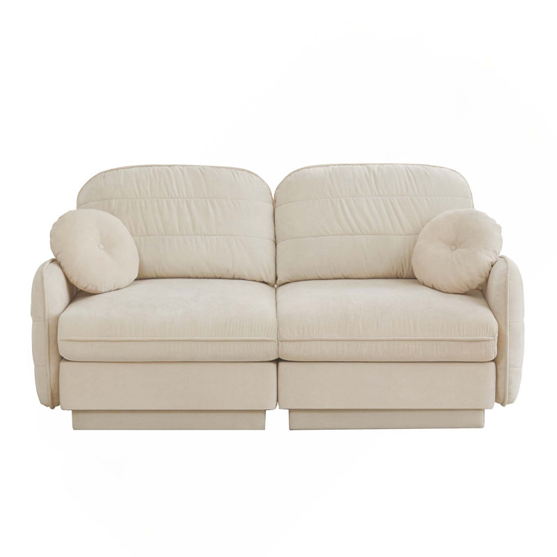 Canapé ergonomique en chenille à 2 couches avec coussins ronds à conception ergonomique facile à assembler, Cream Beige