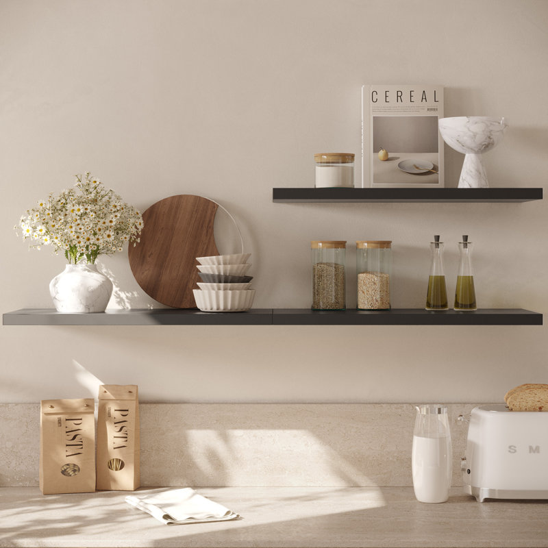 12 Inch Deep Floating Shelf, 48 x12 Inch Large Wall Mounted Shelf for Kitchen, Bathroom, Living Room, Black (2 Pack), Black