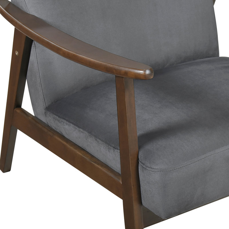Chaise d'appoint avec revêtement en velours gris foncé, attrait moderne de style Mid-Century, base en bois massif, structure, attrait classique