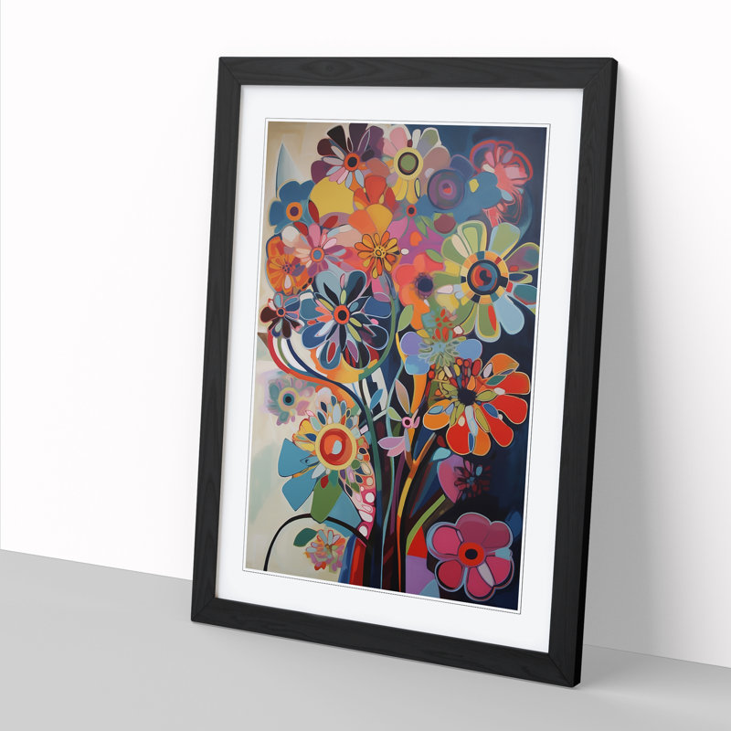 FRM-V0523-875X Flowers Constructivism Art Vol.4 - Picture Frame Print, 64cm H x 46cm W, Black Framed