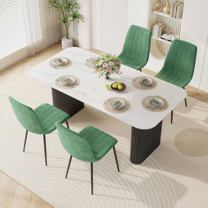 Ensemble de table de salle à manger 70,9 po Marble Texture, Vert, Noir, 5