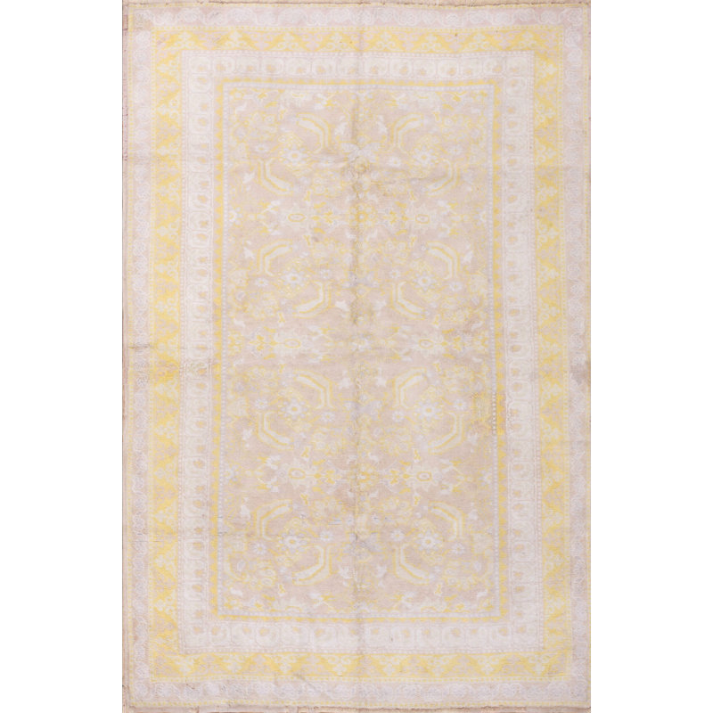 Washed Out Light Yellow Color Antique Herati Pattern Cotton Agra Rug