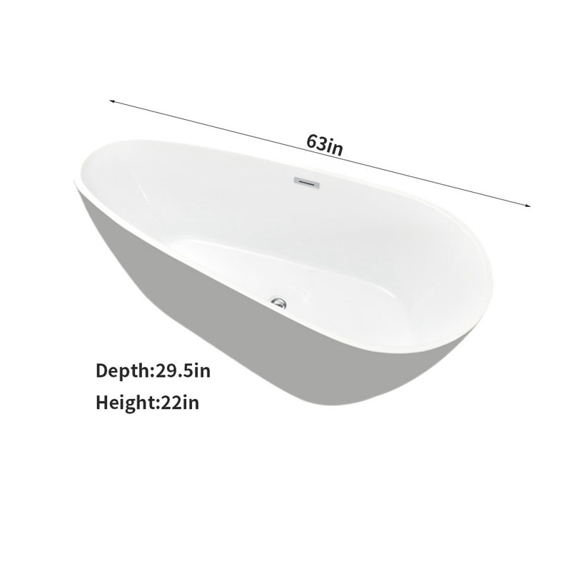 63'' x 29.5'' Freestanding Acrylic Bathtub, White