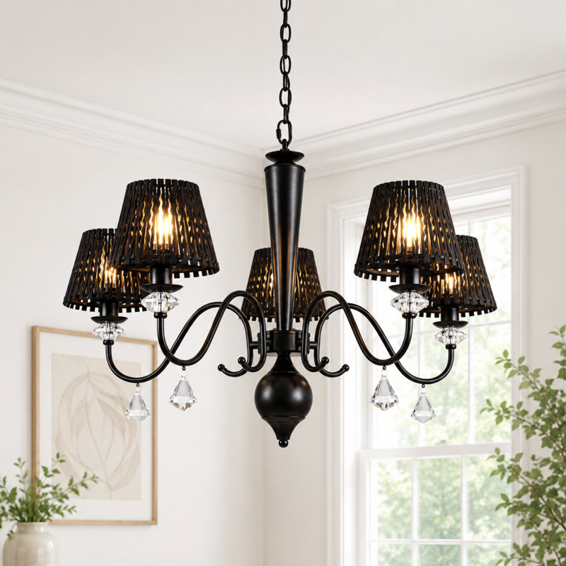  Lustre en cristal 5 lumières à intensité variable Boho