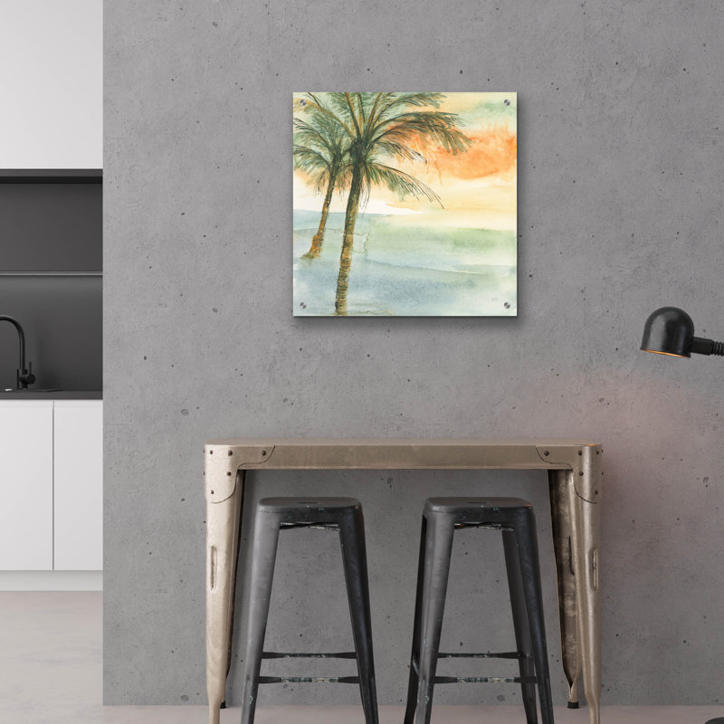 Art mural en verre épique «Island Sunset 1» par Chris Paschke, 36 po x 36 po, H 24 po x l 24 po x P 0,2 po