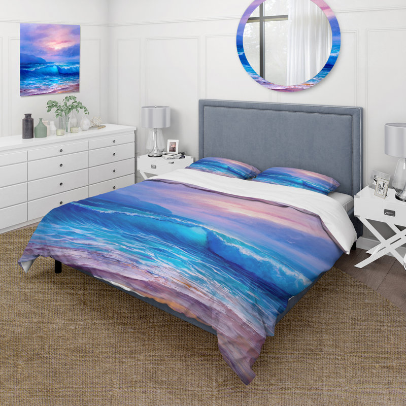 Golden Sunset Over The Sea By The Beach - Ensemble de housse de couette nautique et côtier - Polyester en microfibre