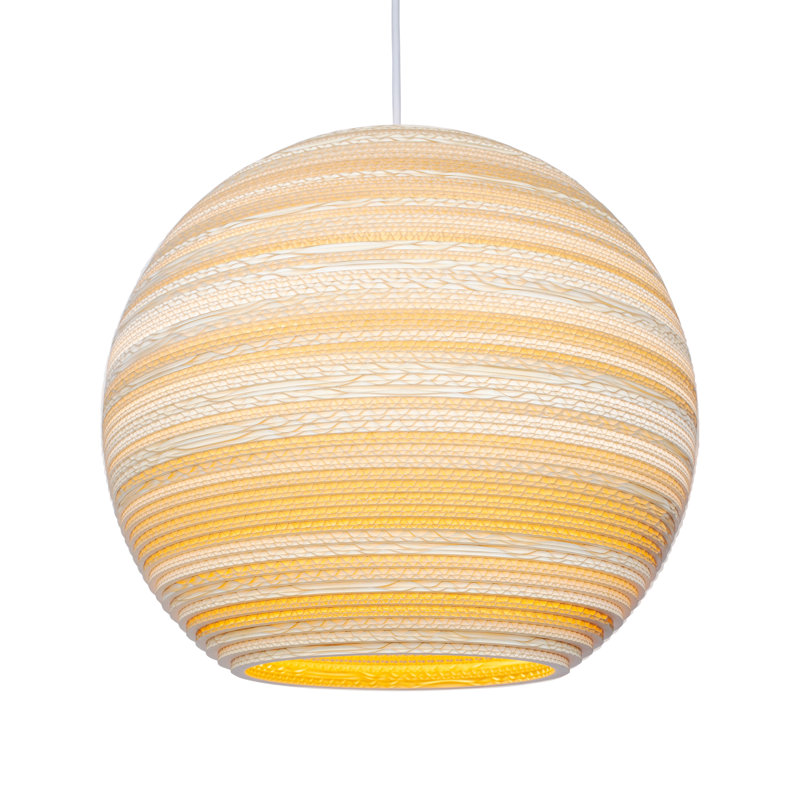 Scraplights Large Globe Recycled Cardboard Pendant Light - Sun, Blonde, 12" H x 14" W x 14" D