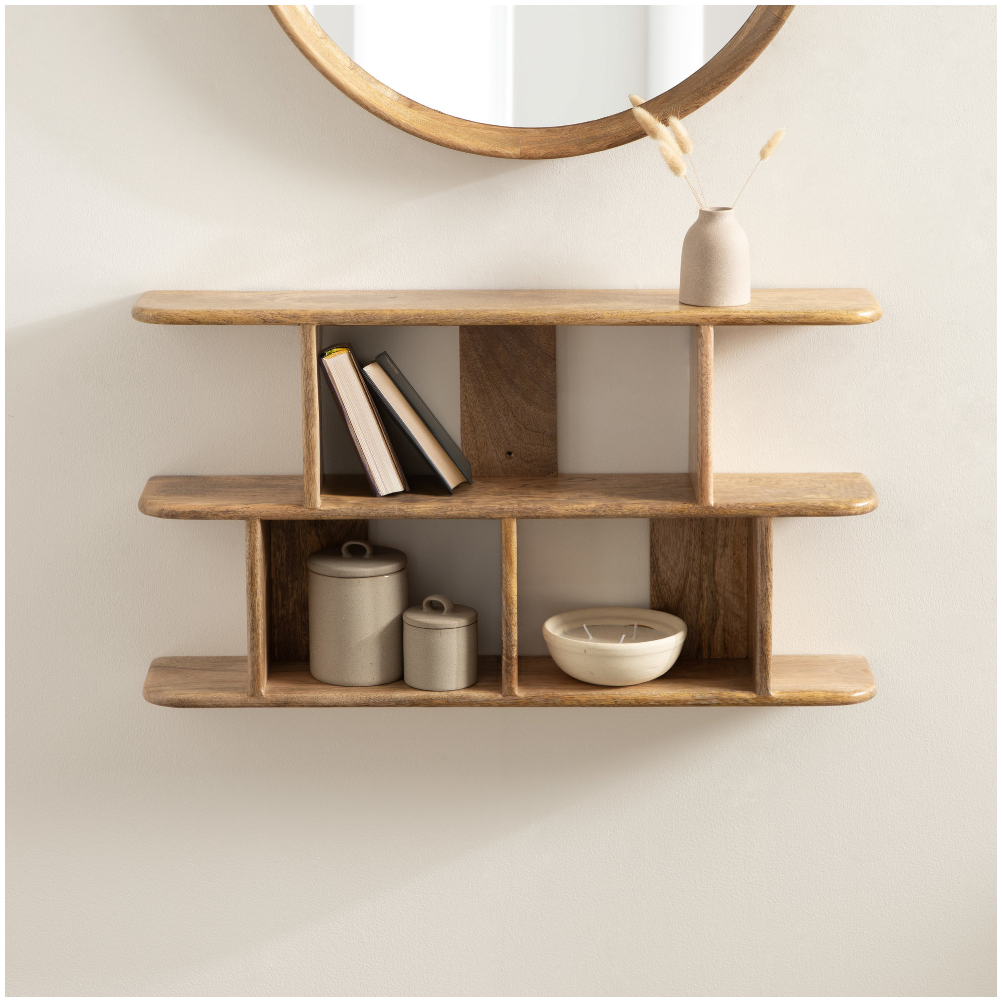 Tiered Storage Wood Wall Shelf, Brown Wood