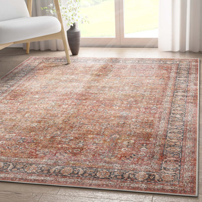 Tapis persan oriental rouge bien tissé Ervin Delphine