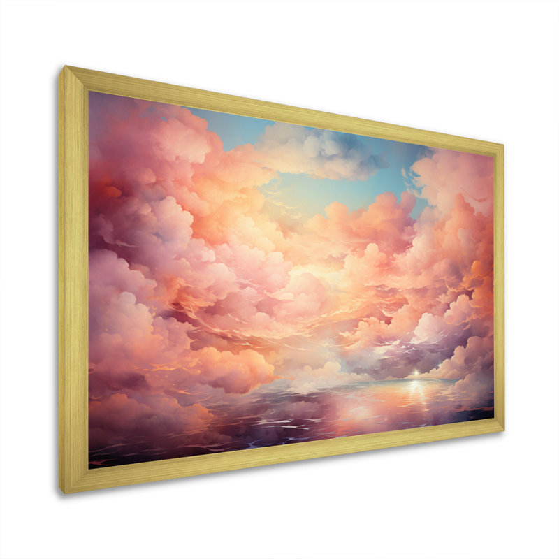 «Peach Sky Astral Symphony I» sur toile, H 24 po x l 32 po x P 1 po, Encadrement doré