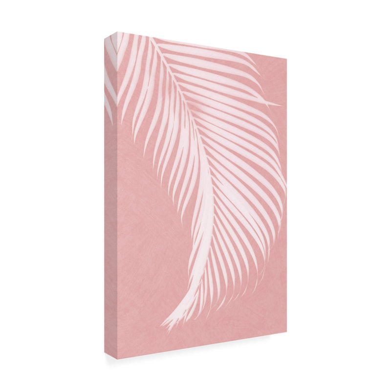 Art sur toile Silhouette, feuilles de palmier sur un rose Amini54, H 16 po x l 24 po