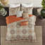 Literie très grand / très grand de couleur orange, médaillons floraux, coussins brodés, 3 taies décoratives et 2 coussins 6 pièces, courtepointe réversible orange