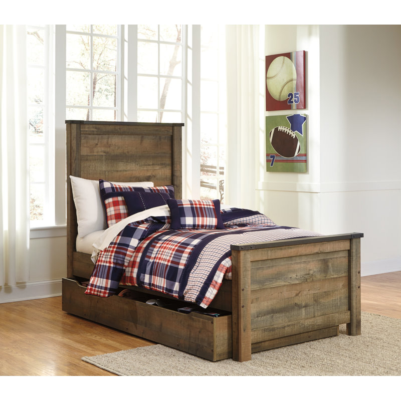Lit standard simple en bois massif avec rangement Ensey Tara, Simple