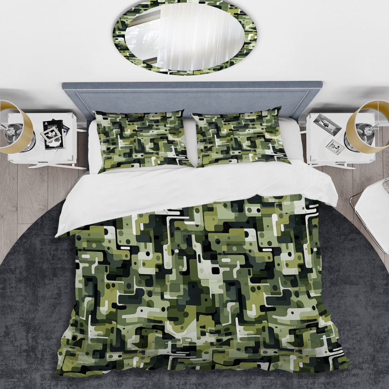 Green Urban Maze - Ensemble de housse de couette géométrique - Polyester microfibre