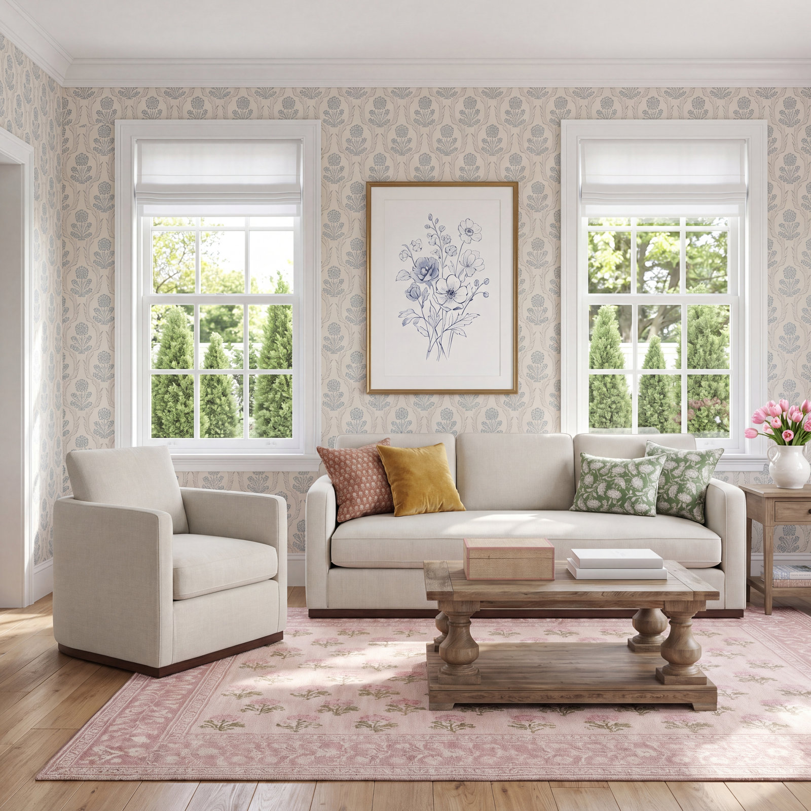 Bobbi 2-Piece Linen Living Room Set, Flanigan Cotton