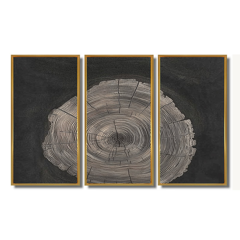 Ensemble de décorations murales spirales en bois, 28" H x 36" W, Reproduction avec cadre flottant, Doré