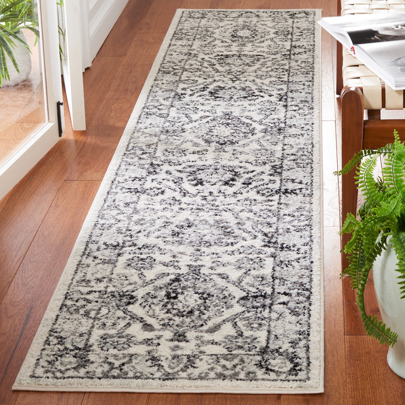 Tapis ivoire / noir Tulum 283, Tapis de couloir 2 pi x 9 pi