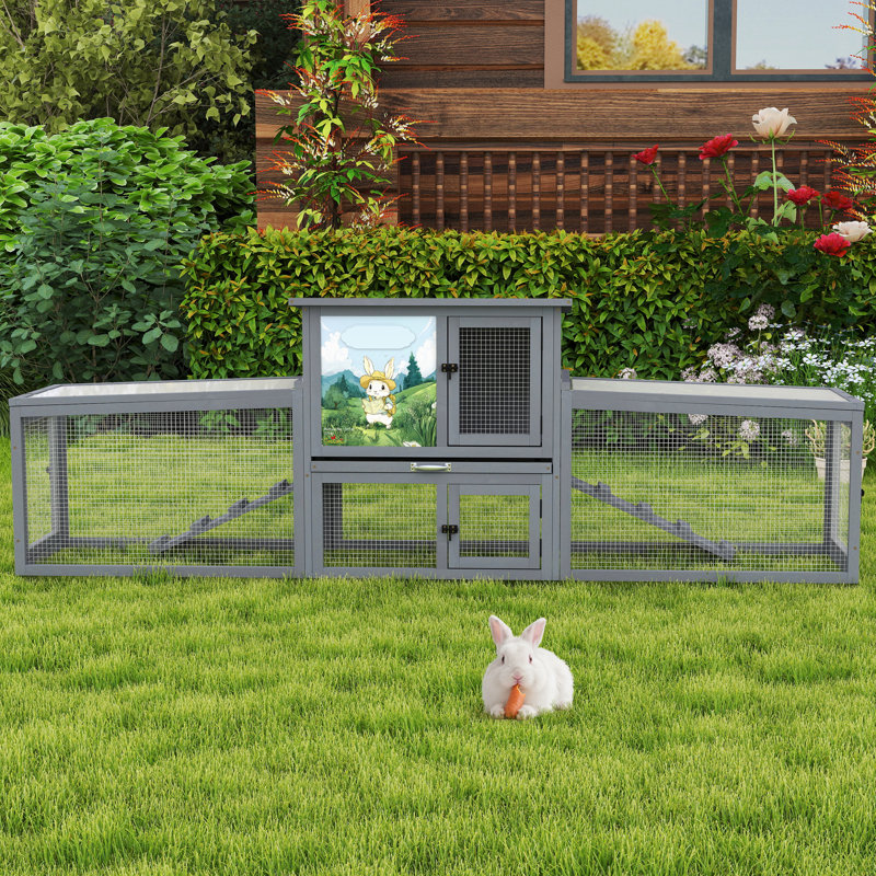Cage à lapin en bois avec toit ensoleillé, Gris