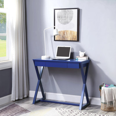 Bureau d'écriture à 1 tiroir, bleu crépuscule avec base en forme de X