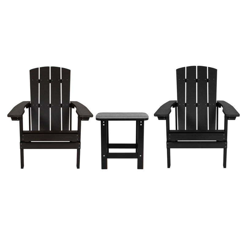 Balasi Indoor/Outdoor Adirondack Style Side Table and 2 Chair Set, Black